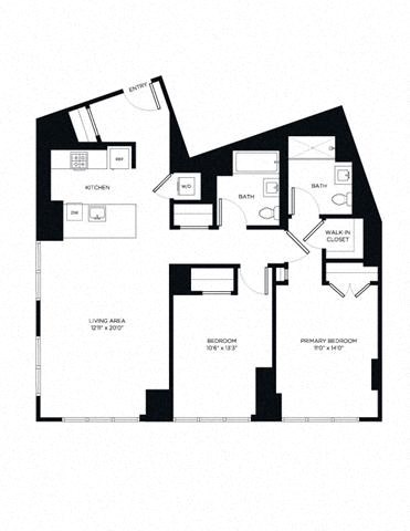 Floor plan for 2 beds, 2 baths, 1171 sqft