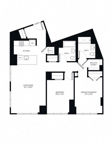 Floor plan for 2 beds, 2 baths, 1175 sqft