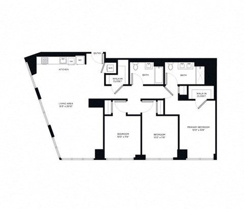 Floor plan for 3 beds, 2 baths, 1420 sqft