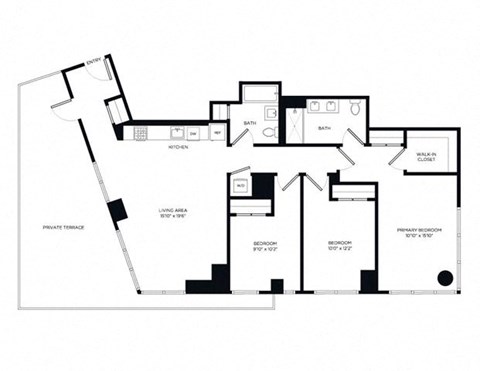 Floor plan for 3 beds, 2 baths, 1420 sqft