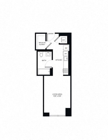 Floor plan for studio, 1 bath, 432 sqft