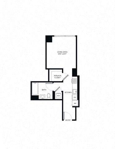 Floor plan for studio, 1 bath, 439 sqft