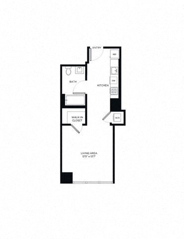 Floor plan for studio, 1 bath, 448 sqft