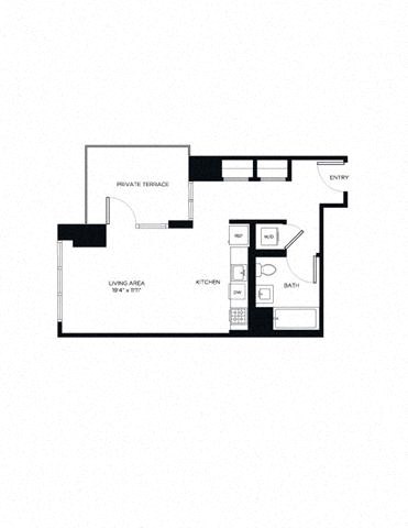 Floor plan for studio, 1 bath, 525 sqft
