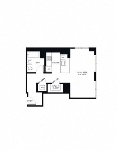 Floor plan for studio, 1 bath, 563 sqft