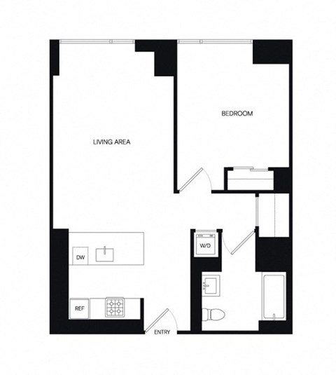Floor plan for 1 bed, 1 bath, 736 sqft
