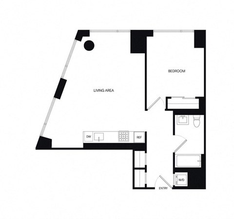 Floor plan for 1 bed, 1 bath, 749 sqft