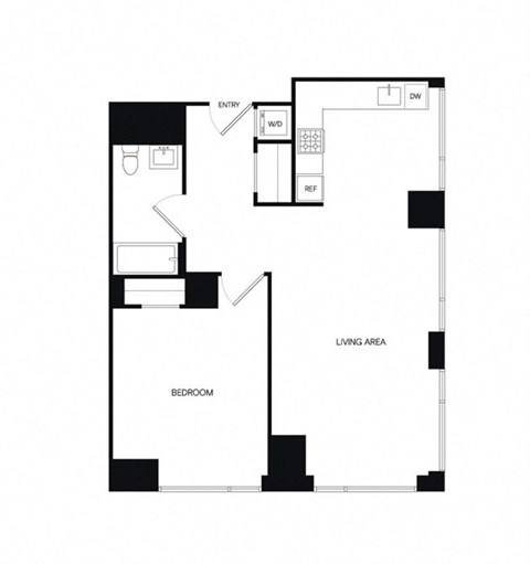 Floor plan for 1 bed, 1 bath, 804 sqft