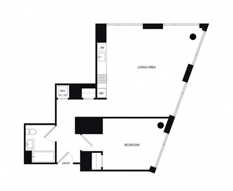 Floor plan for 1 bed, 1 bath, 813 sqft