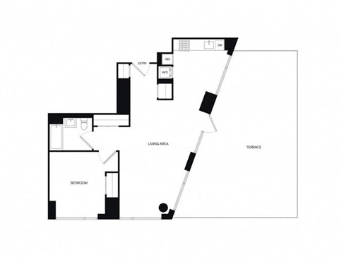 Floor plan for 1 bed, 1 bath, 822 sqft