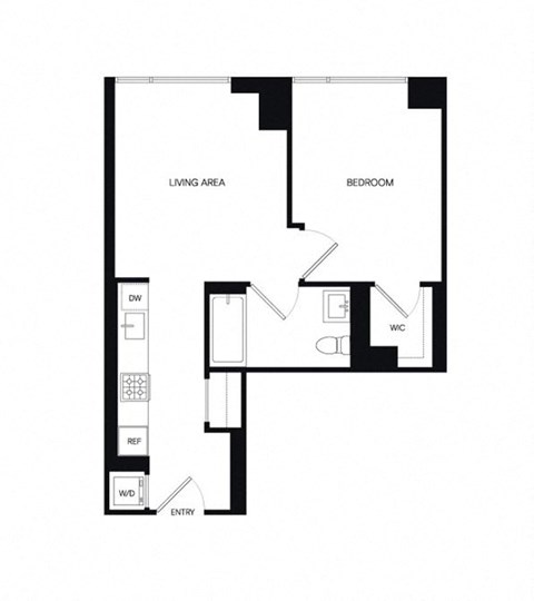 Floor plan for 1 bed, 1 bath, 568 sqft