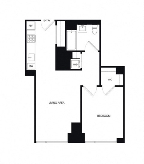 Floor plan for 1 bed, 1 bath, 620 sqft