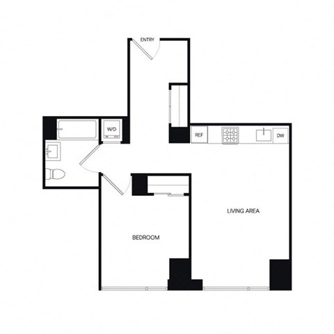 Floor plan for 1 bed, 1 bath, 621 sqft