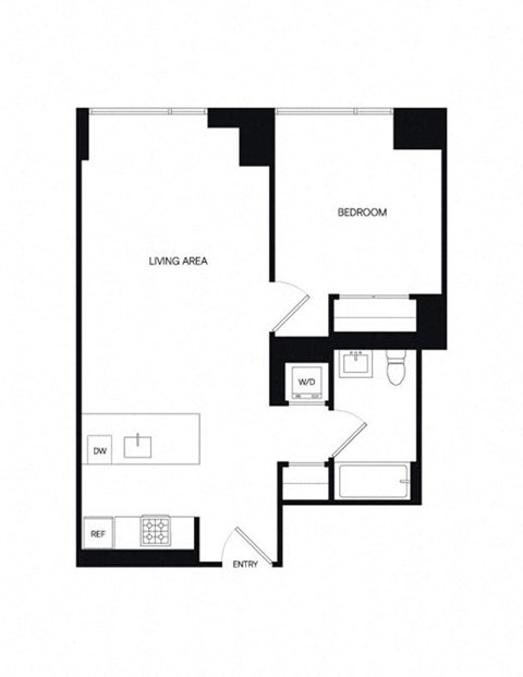 Floor plan for 1 bed, 1 bath, 656 sqft