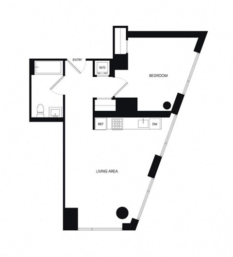 Floor plan for 1 bed, 1 bath, 661 sqft