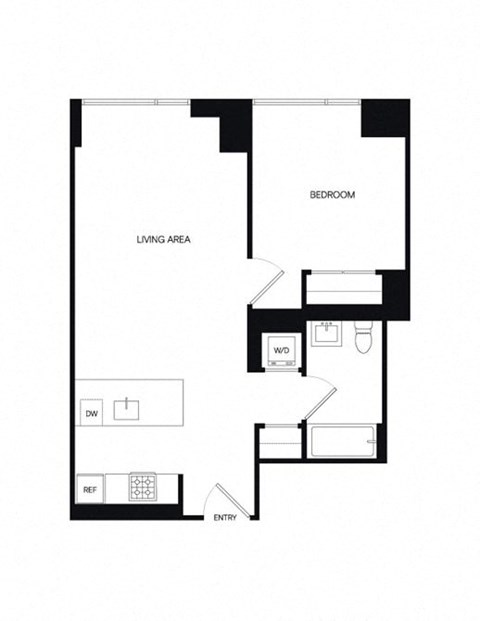 Floor plan for 1 bed, 1 bath, 669 sqft