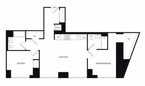 Floor plan for 2 beds, 2 baths, 1164 sqft