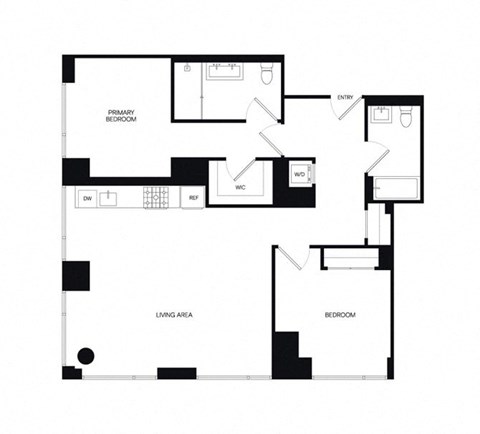 Floor plan for 2 beds, 2 baths, 1171 sqft