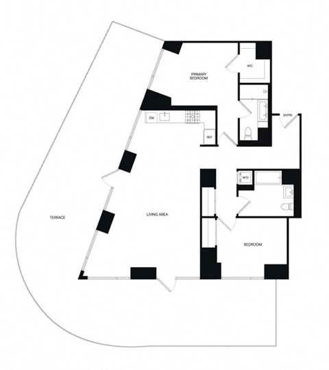 Floor plan for 2 beds, 2 baths, 1268 sqft