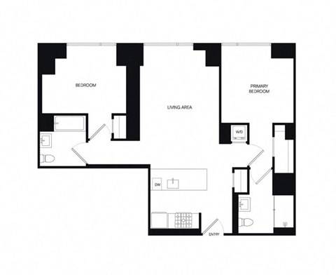 Floor plan for 2 beds, 2 baths, 1030 sqft