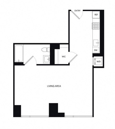 Floor plan for studio, 1 bath, 597 sqft