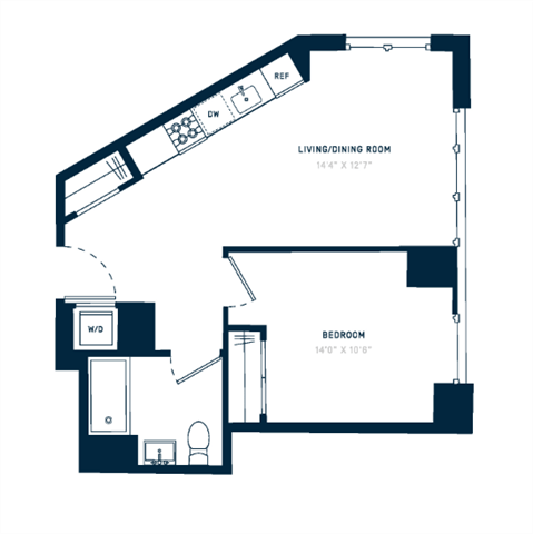 Floor plan for 1 bed, 1 bath, 549 sqft