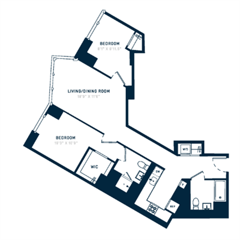 Floor plan for 2 beds, 2 baths, 1016 sqft