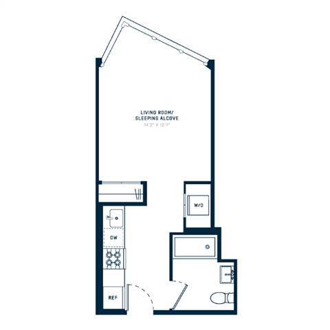 Floor plan for studio, 1 bath, 413 sqft