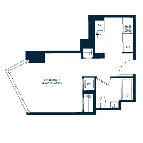 Floor plan for studio, 1 bath, 426 sqft