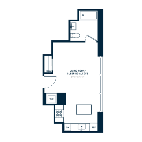 Floor plan for studio, 1 bath, 437 sqft