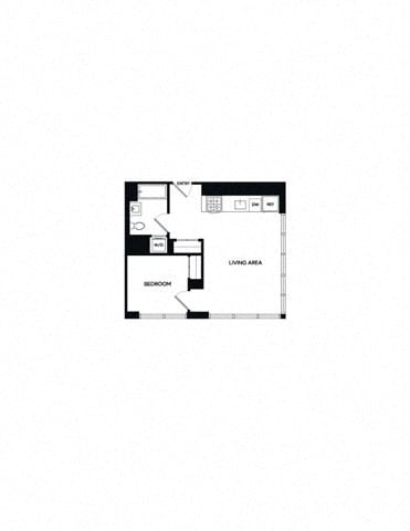 Floor plan for 1 bed, 1 bath, 573 sqft