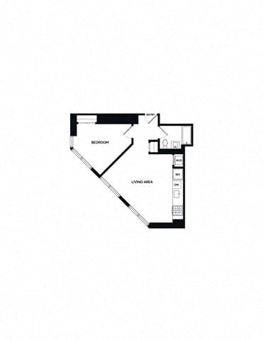 Floor plan for 1 bed, 1 bath, 637 sqft