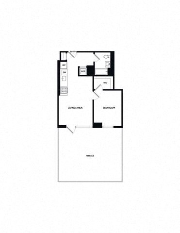 Floor plan for 1 bed, 1 bath, 642 sqft