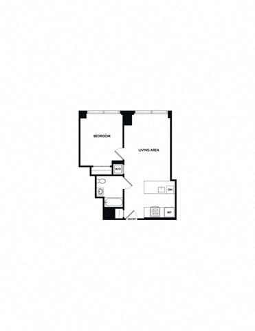 Floor plan for 1 bed, 1 bath, 658 sqft
