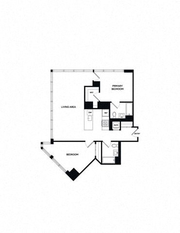 Floor plan for 2 beds, 2 baths, 1099 sqft