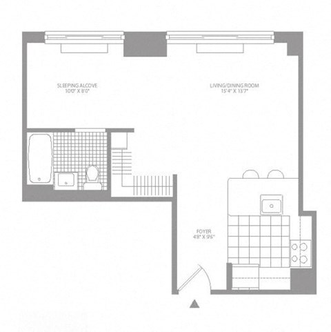 Floor plan for studio, 1 bath, 502 sqft