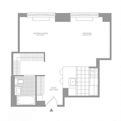Floor plan for studio, 1 bath, 541 sqft