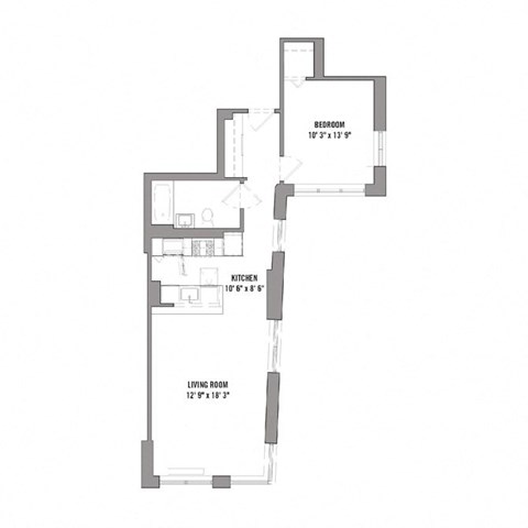 Floor plan for 1 bed, 1 bath, 710 sqft
