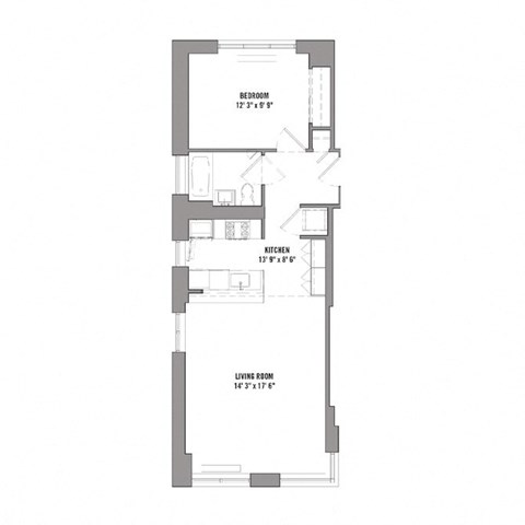 Floor plan for 1 bed, 1 bath, 719 sqft