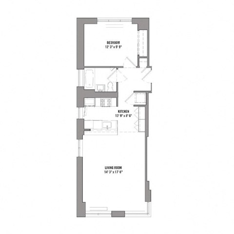 Floor plan for 1 bed, 1 bath, 757 sqft