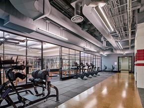 New York apartment for rent - A gym with a row of treadmills and elliptical machines.