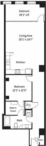Floor plan for 1 bed, 1 bath, 1187 sqft