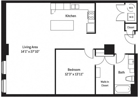 Floor plan for 1 bed, 1 bath, 1189 sqft