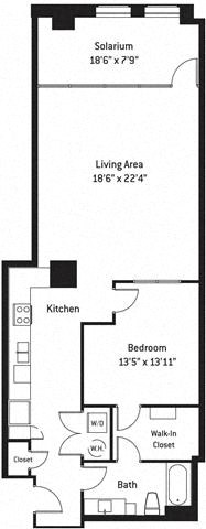 Floor plan for 1 bed, 1 bath, 1244 sqft