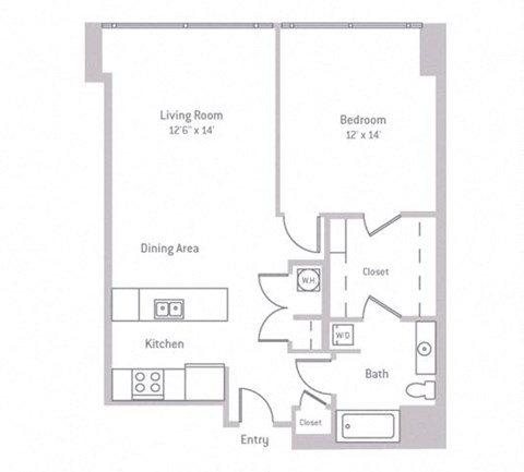 Floor plan for 1 bed, 1 bath, 815 sqft
