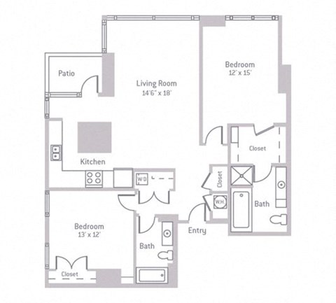 Floor plan for 2 beds, 2 baths, 1246 sqft