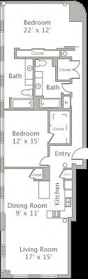 Floor plan for 2 beds, 2 baths, 1577 sqft