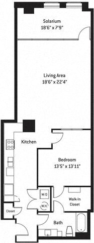 Floor plan for 1 bed, 1 bath, 1244 sqft