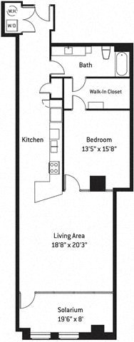 Floor plan for 1 bed, 1 bath, 1334 sqft
