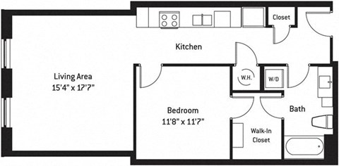 Floor plan for 1 bed, 1 bath, 778 sqft